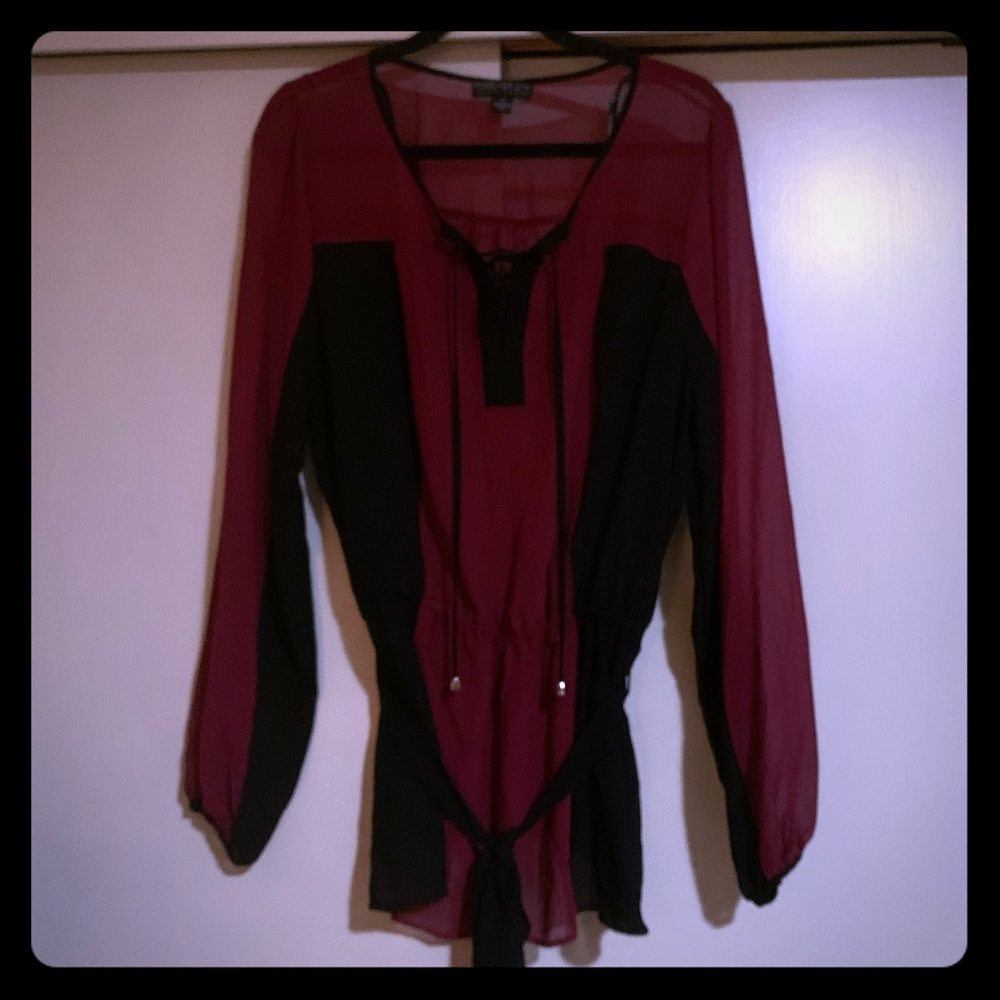 Color-block Cinched Waist Sheer Forever 21 Blouse